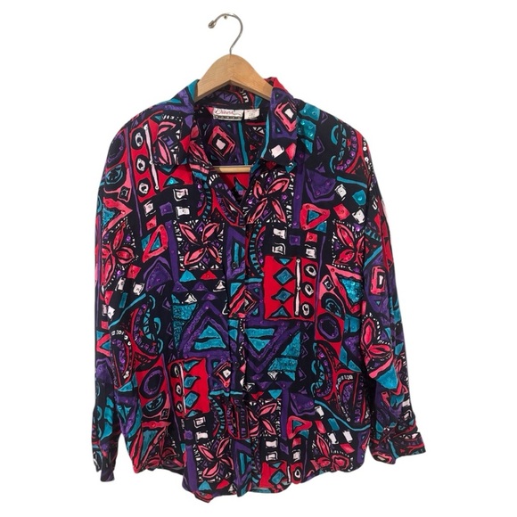 diana marco Tops - Diana Marco vintage Colorful Patterned long sleeve embroidered button down XL